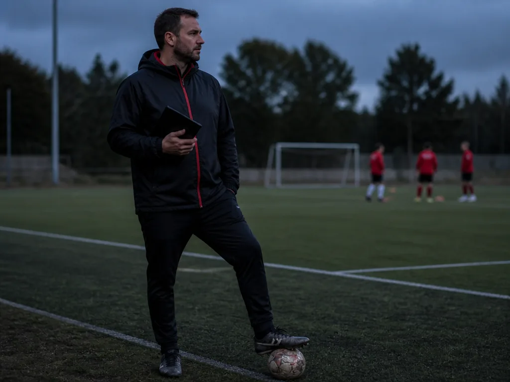 Vidéaste expliquant la tactique du football sur un tableau de terrain